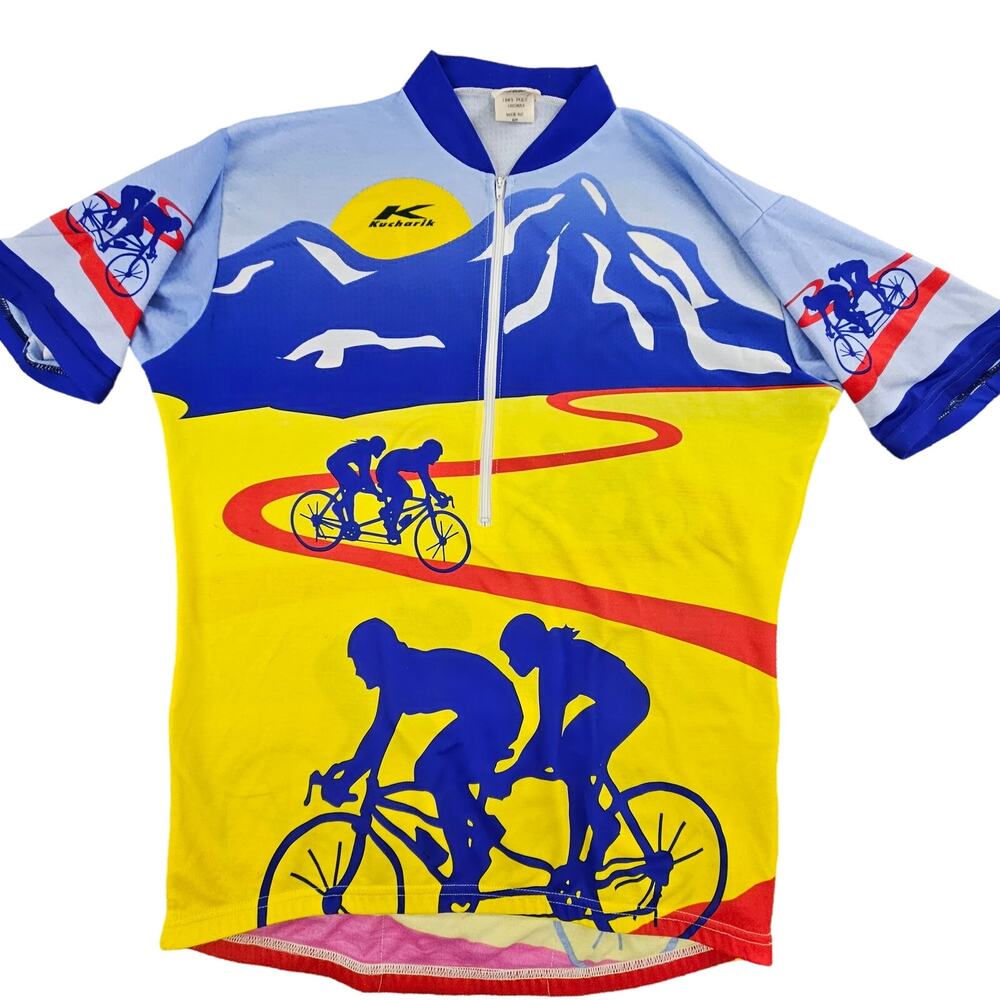 VINTAGE Kucharik Cycling Jersey Mens 2XL Yellow 1/2 Zip Drymax Biking Sports USA